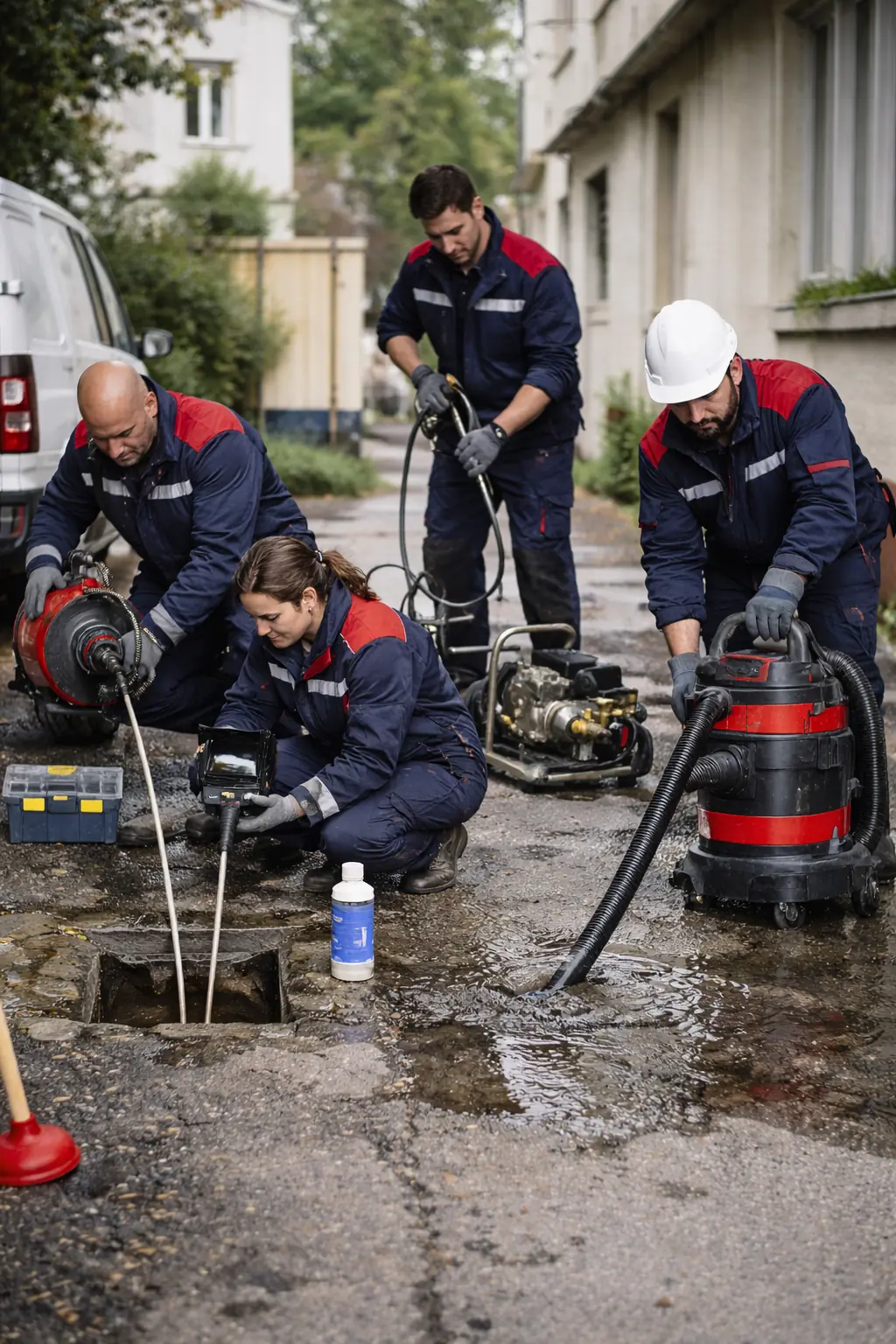 Équipe Urgence Débouchage 24/24 au travail